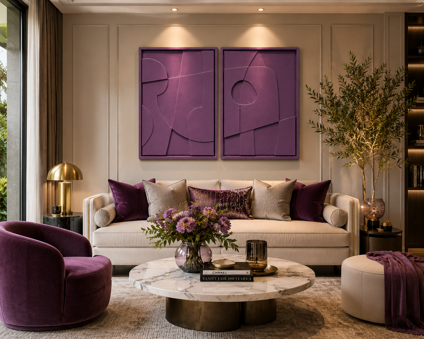 Màu Tím Plum phòng khách Luxury