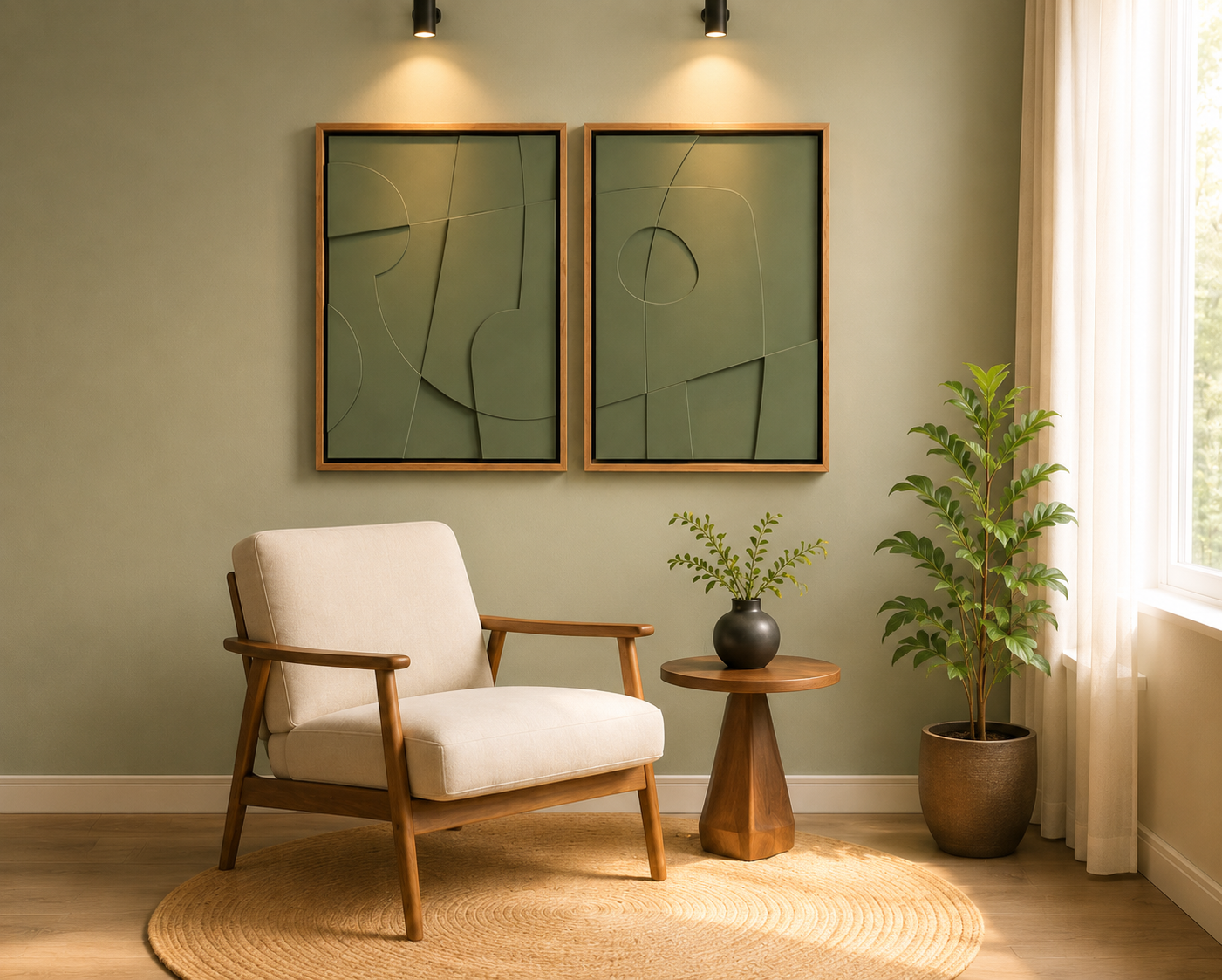 Màu Xanh Olive góc đọc sách Boho